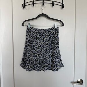 H&M Black Mini Skirt with Blue and Cream Floral Print